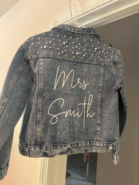 Embellished Blue Denim Jacket with pearls Mrs. Smith